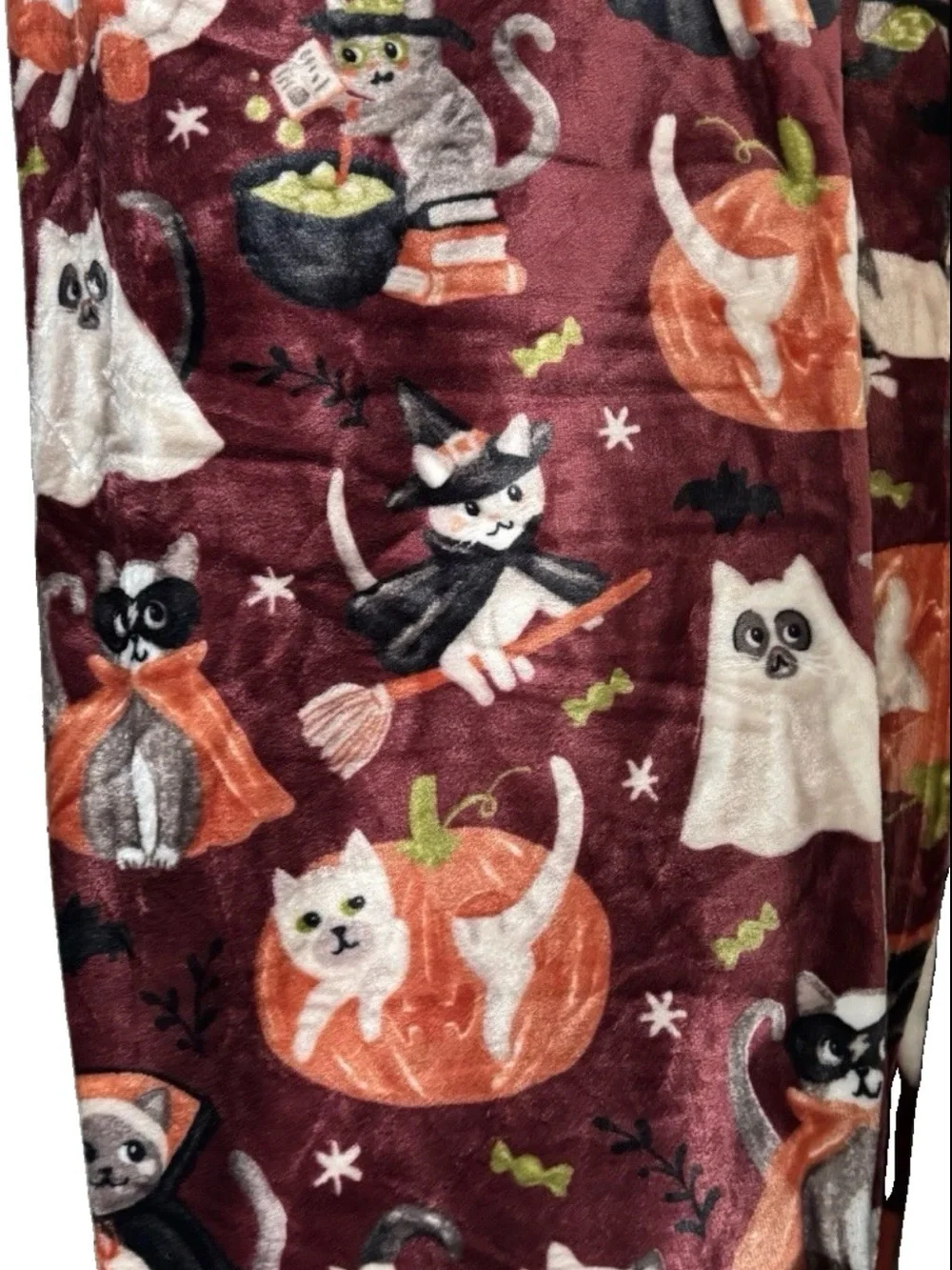 Oversized Halloween Throw Blanket Cats in Costumes Mummy Witch Ghost Vampire NWT